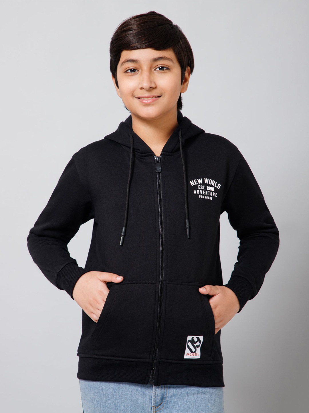 

Provogue Boys Graphic Printed Hooded Sweatshirt, Grey