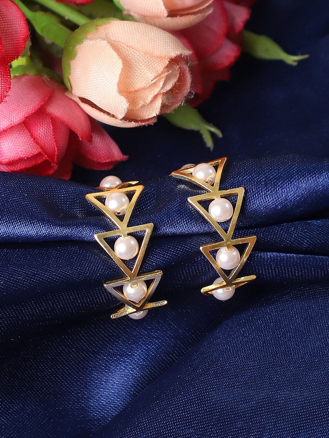 

ELLE Gold-Plated Pearls Beaded Triangular Half Hoop Earrings