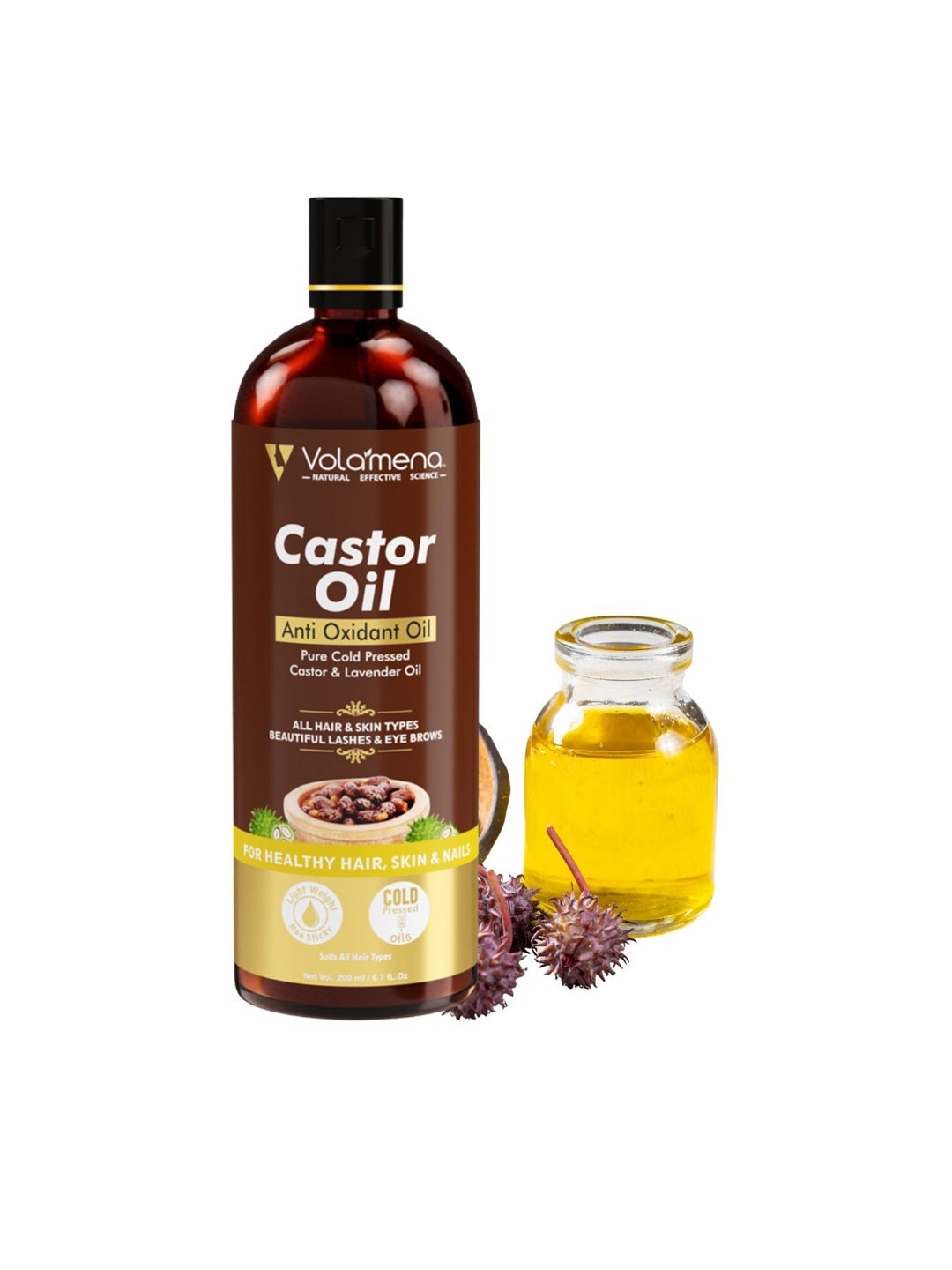 

Volamena Pure Cold Pressed Anti Oxidant Castor Oil 200 ml, Transparent