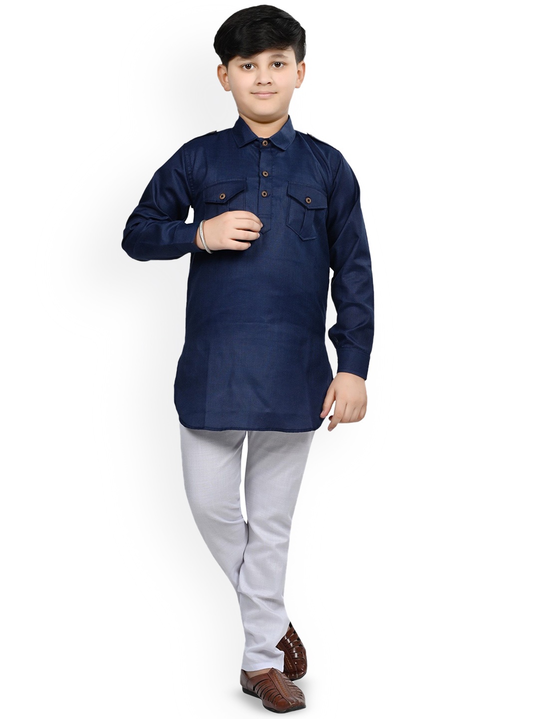 

Arshia Fashions Boys Shirt Collar Regular Pathani Kurta with Pyjamas, Blue