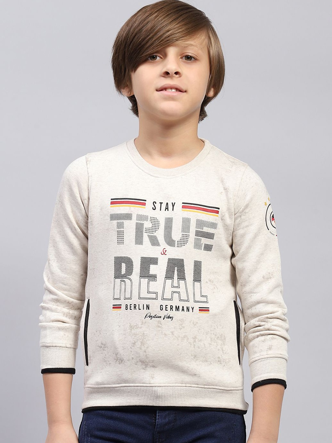 

Monte Carlo Boys Typography Printed Round Neck Sweatshirt, Beige