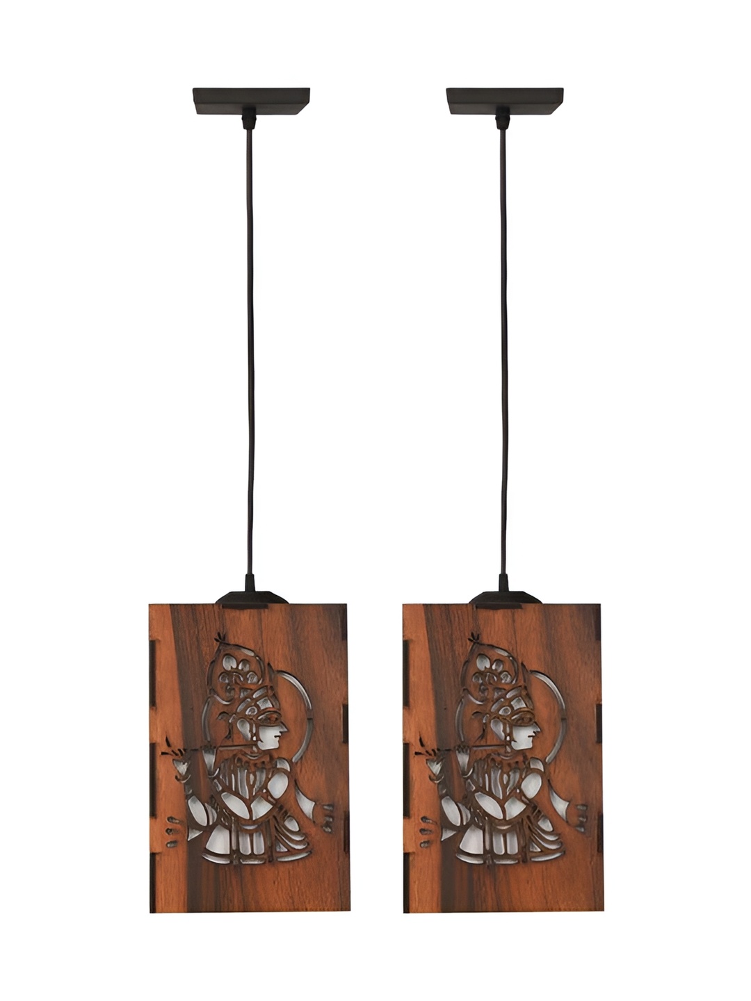 

Afast Black & Brown 2 Pieces Textured Traditional Wooden Rectangle Ceiling Lamp