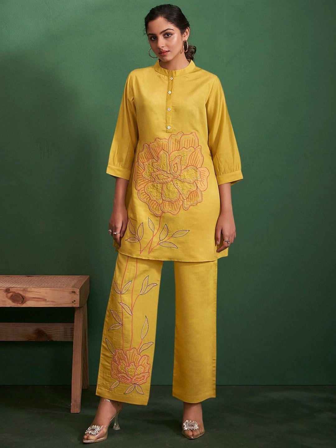 

AUTUMN LANE Embroidered Tunic With Trouser, Yellow