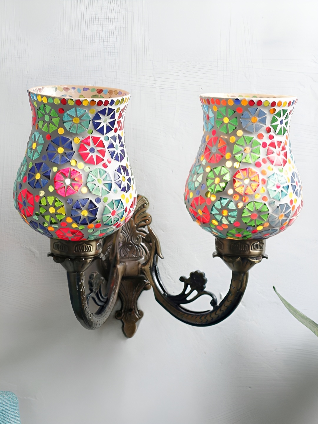 

Devansh White & Blue Floral Printed Metal Glass Contemporary Bell Shaped Wall Lamp