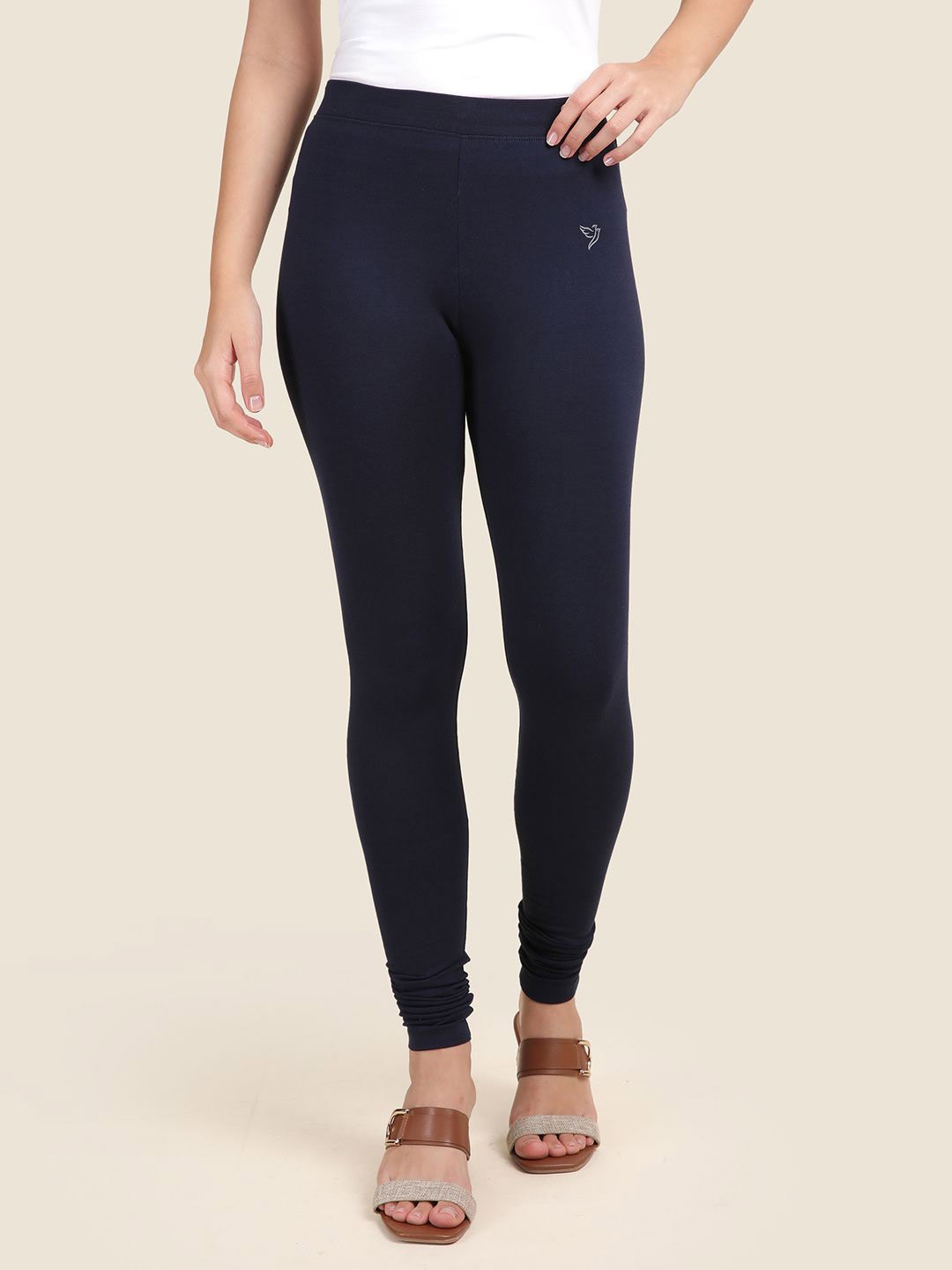 

TWIN BIRDS Women Solid Super Stretch Cotton Churidar Length Leggings, Blue