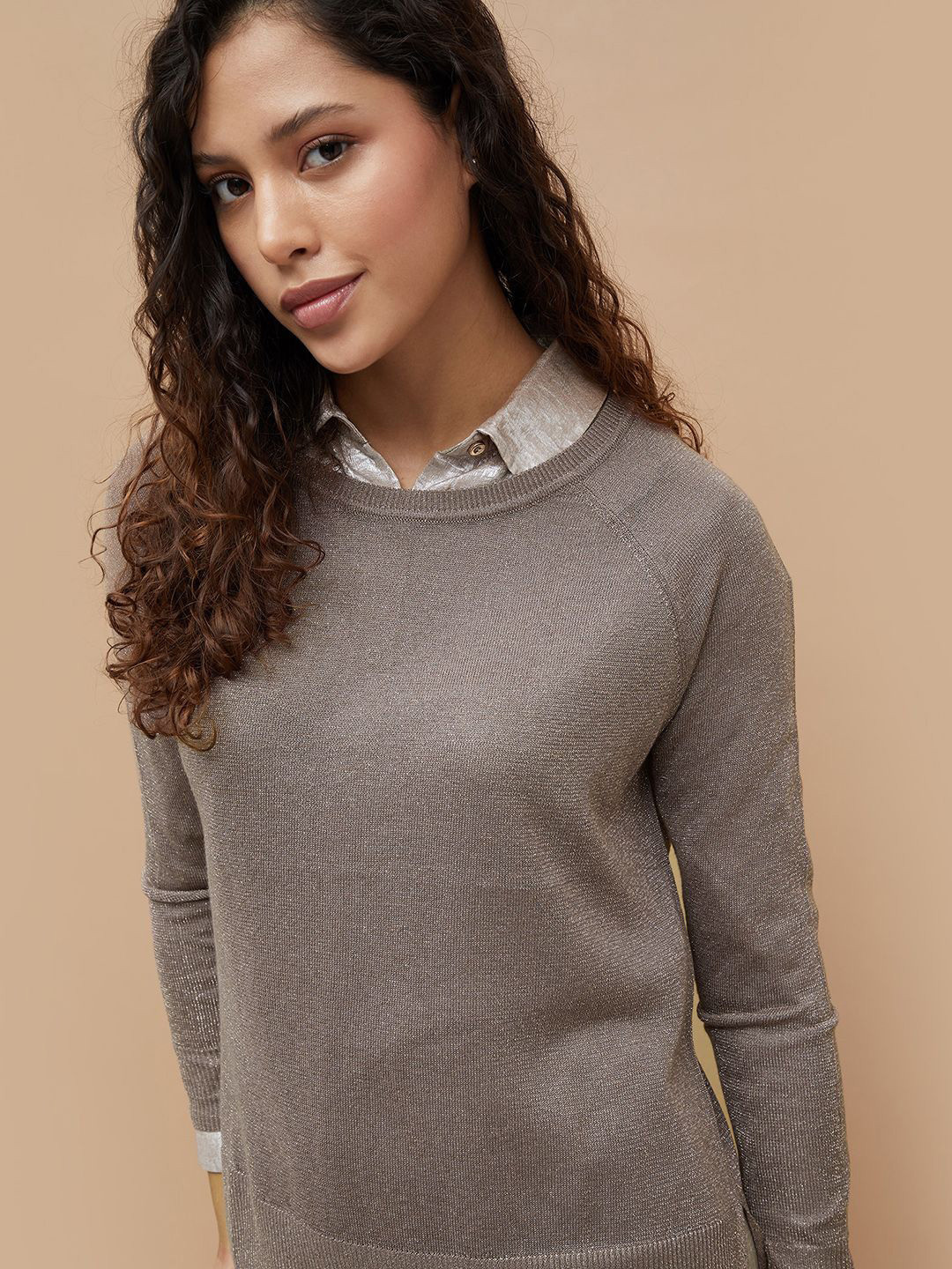 

CODE by Lifestyle Women Solid Round Neck Top, Brown