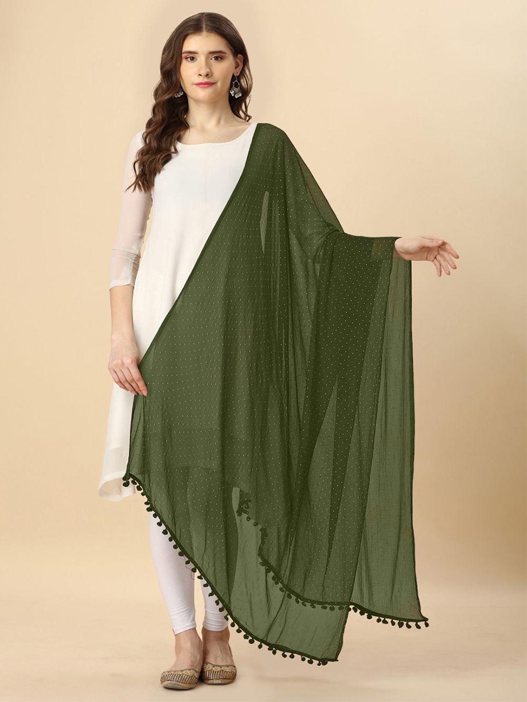 

Suha Polka Dots Printed Dupatta, Green