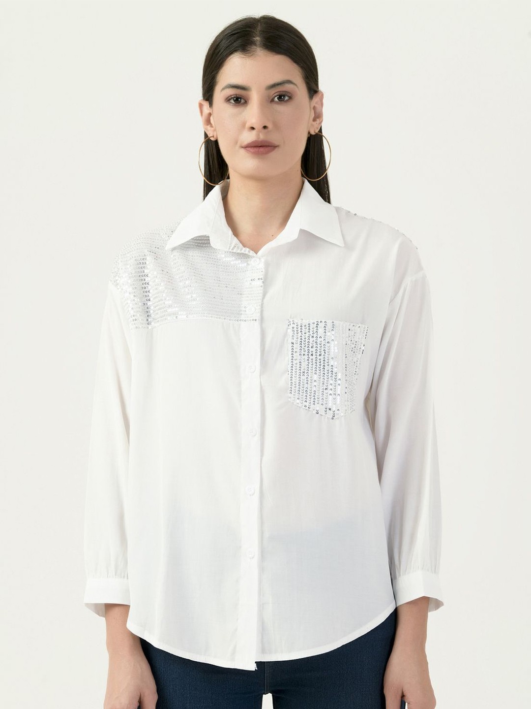 

Albion By CnM Women Spread Collar Solid Polycotton Casual Shirt, White