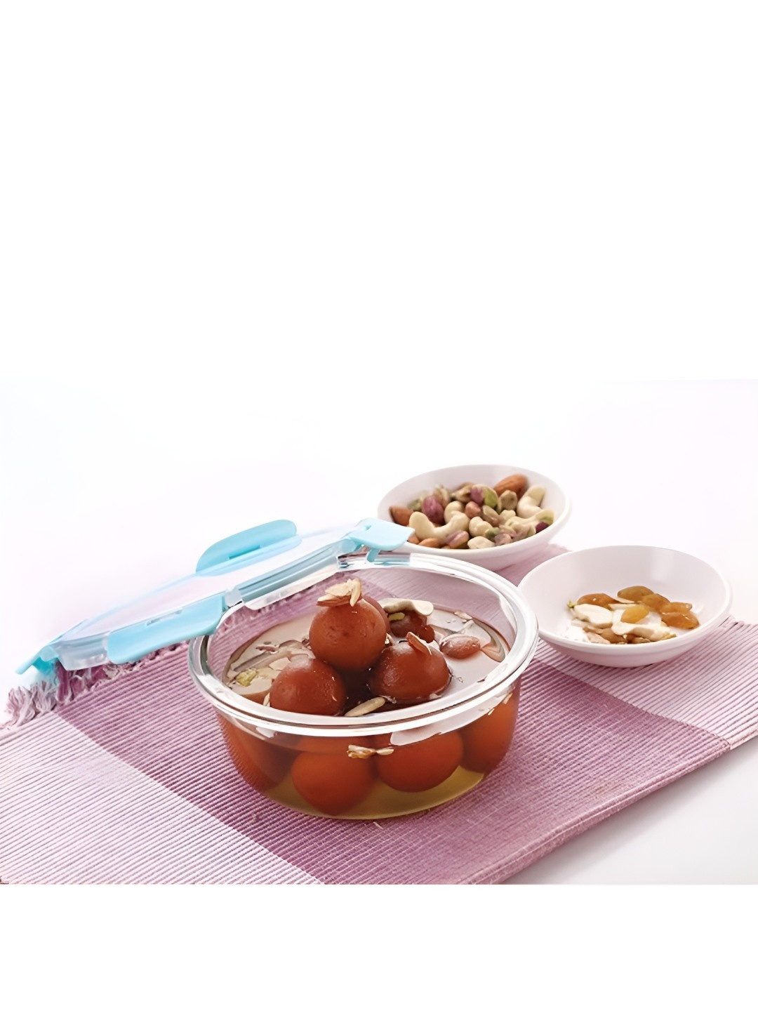 

HAZEL Transparent & Blue Glass Airtight & Leaf Proof Container 650 ml
