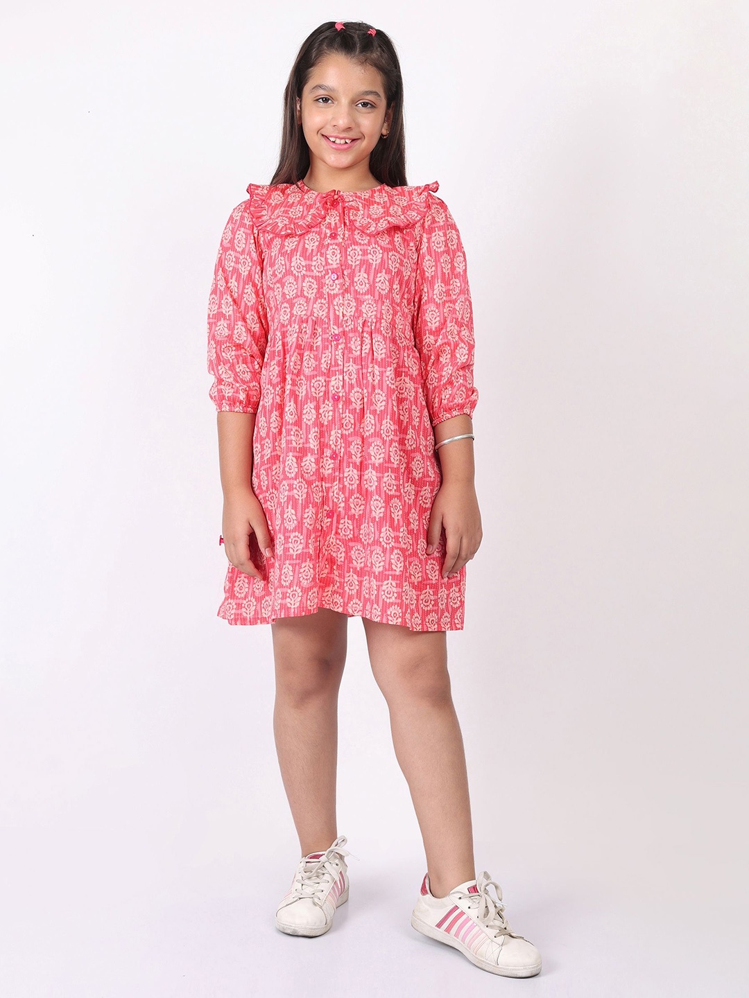 

SILK SPARROW Girls Floral Printed A-Line Dress, Peach