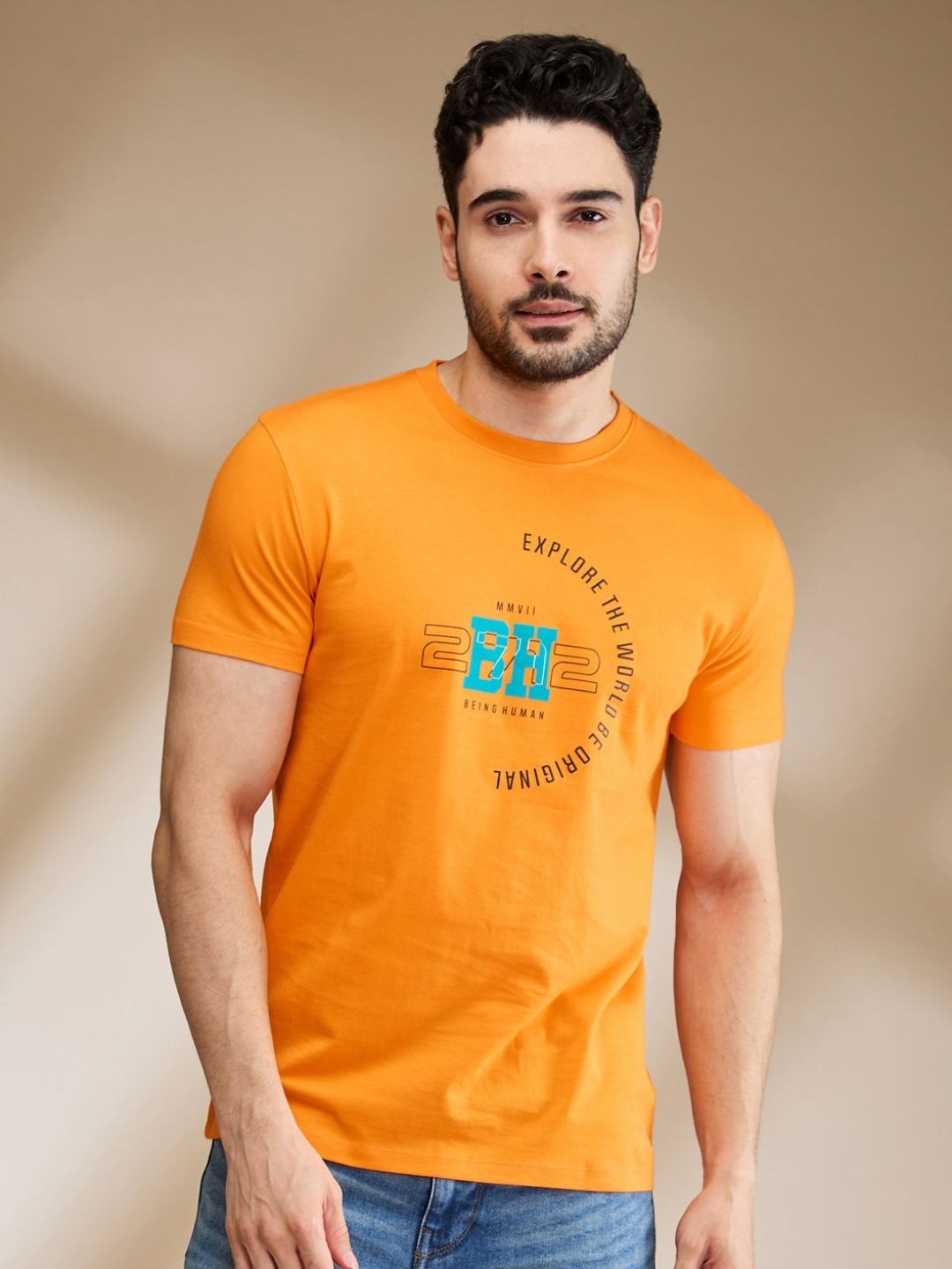 

Being Human Men Typography Printed Round Neck Cotton T-shirt, Orange