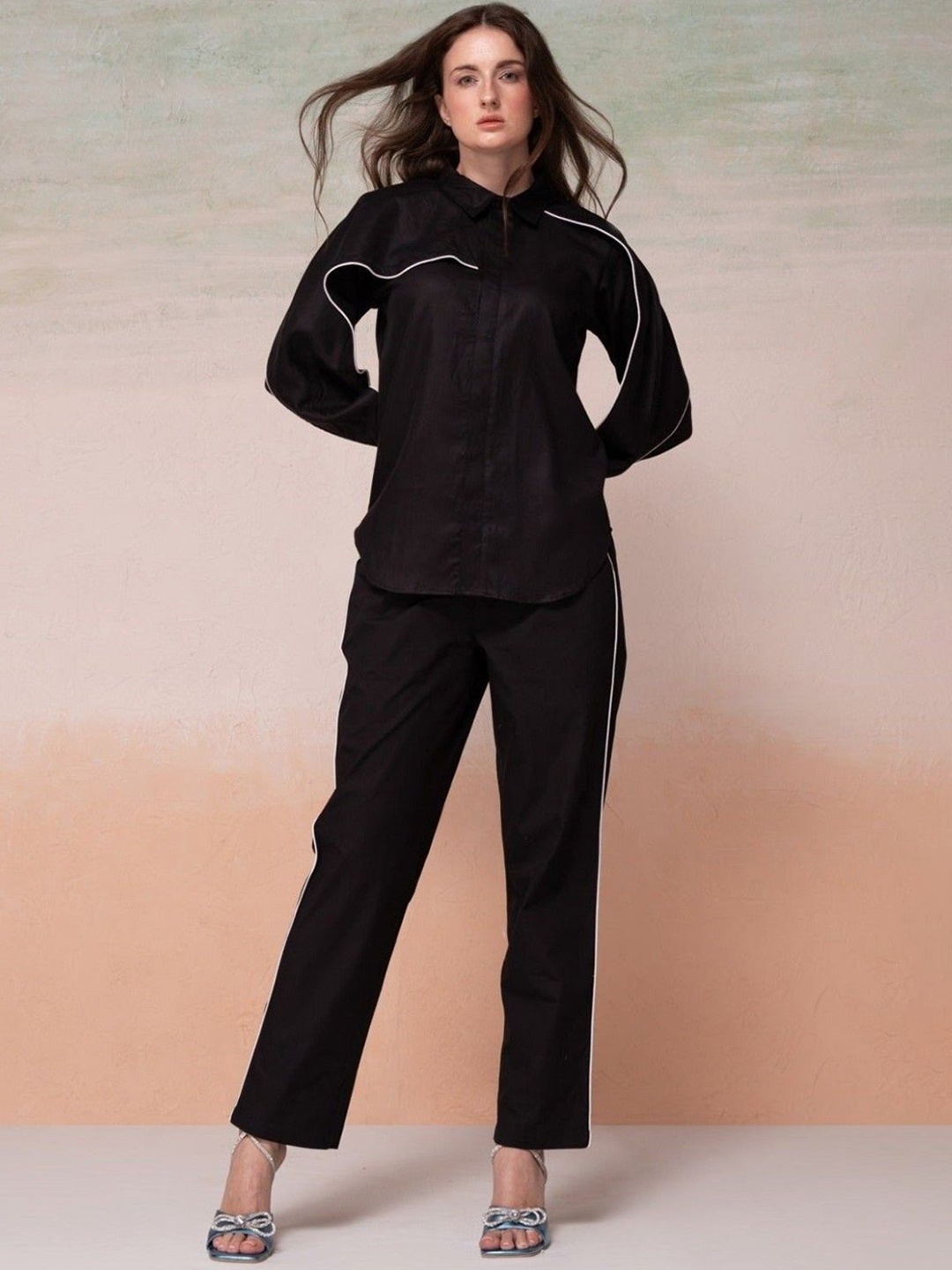 

AUTUMN LANE Pure Cotton Shirt With Trousers, Black