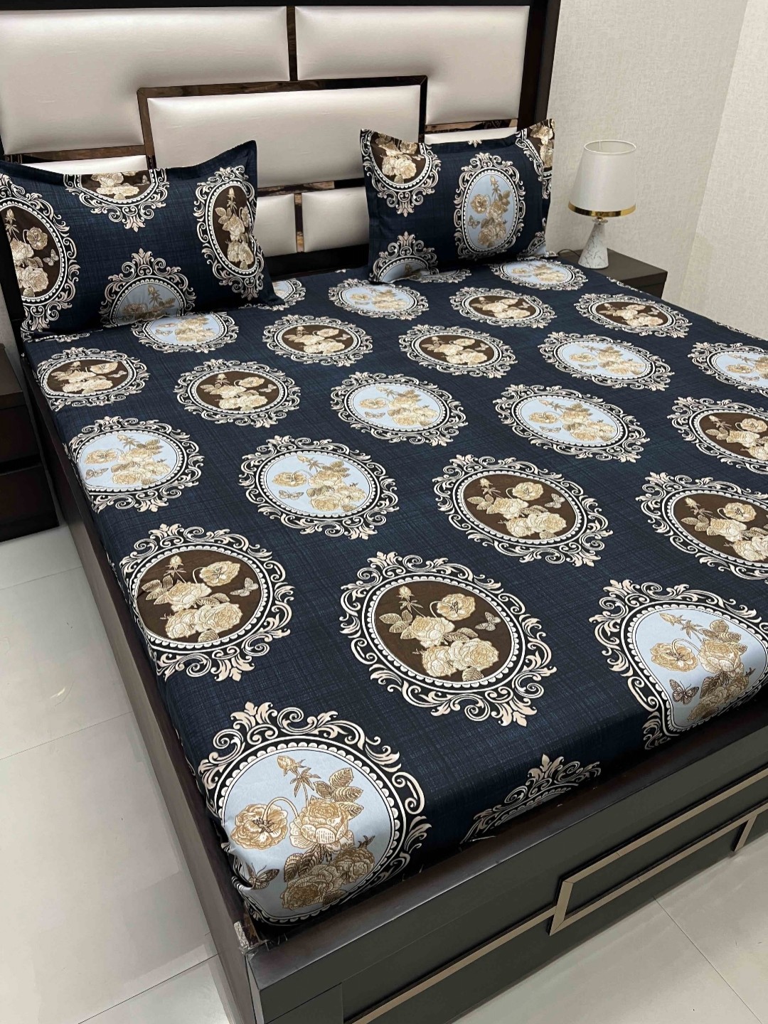 

Pure Decor Amulya Blue Ethnic Motifs Microfiber 240 TC Queen Bedsheet & 2 Pillow Covers