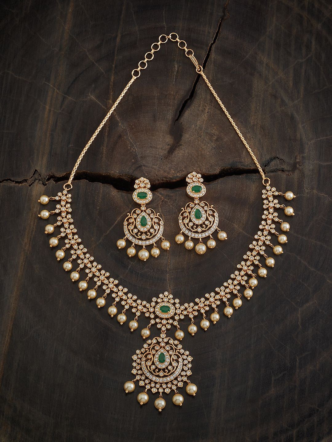 

Kushal's Fashion Jewellery Gold Plated CZ Stone Studded Necklace and Earrings