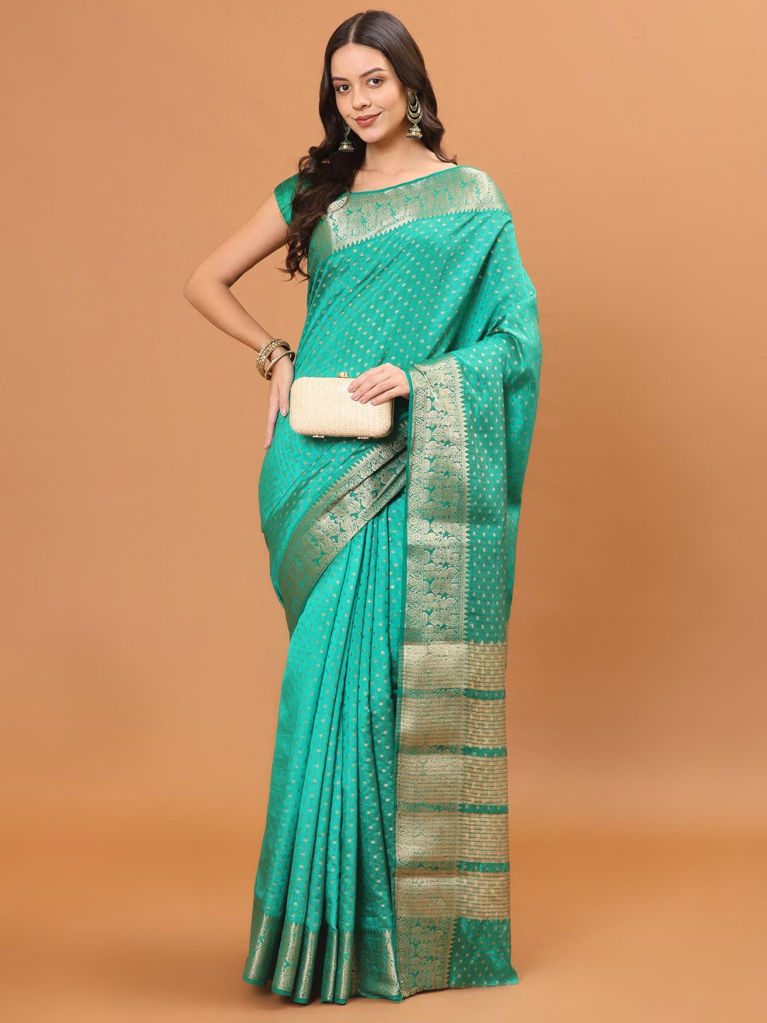 

Meena Bazaar Green Woven Design Zari Art Silk Handloom Saree