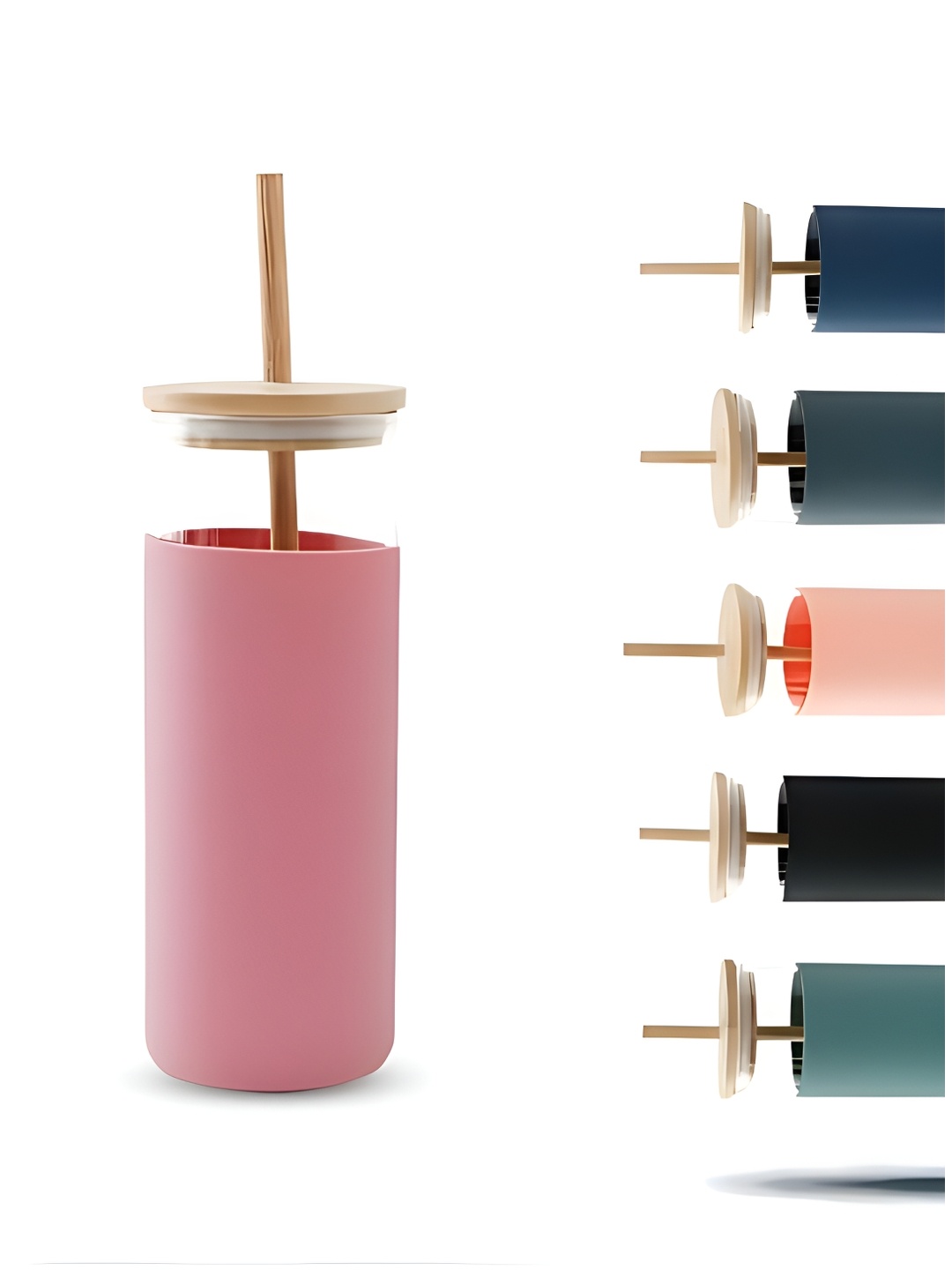 

WELOUR Pink Bamboo Glass Water Bottle 450 ML