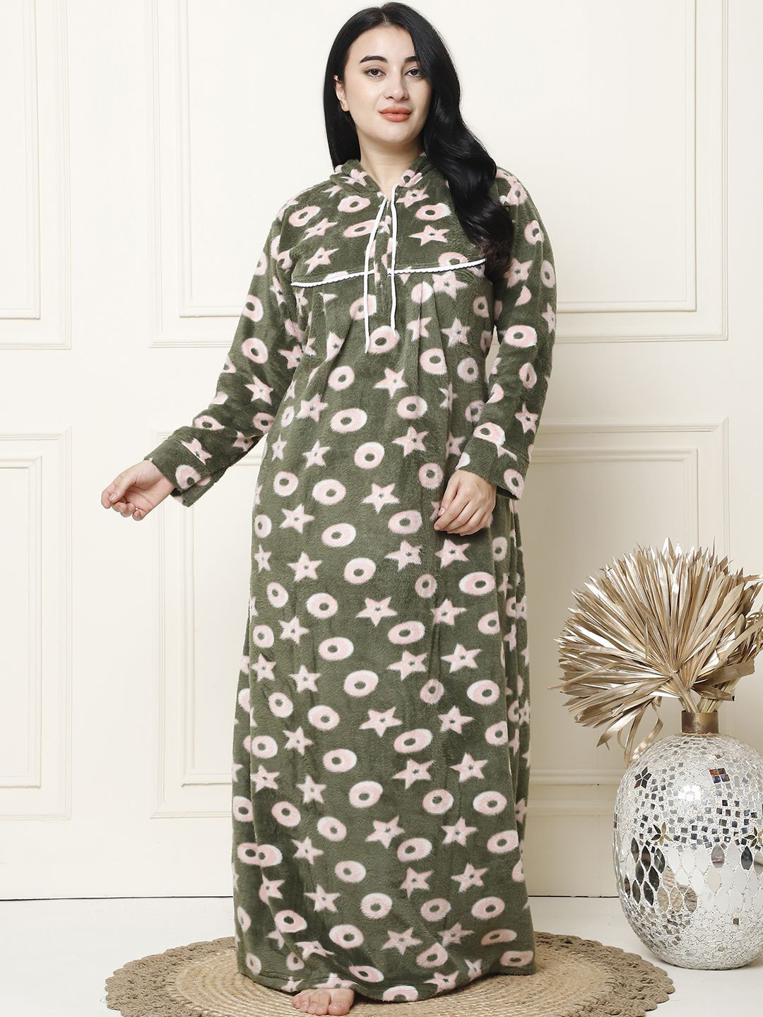 

Secret Wish Women Plus Size Printed Maxi Nightdress, Olive
