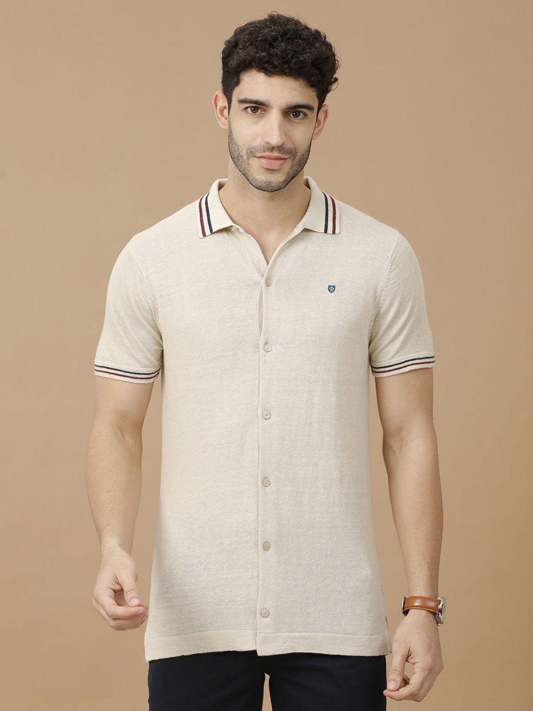

Linen Club Men Polo Collar Slim Fit Short Sleeves T-shirt, Beige