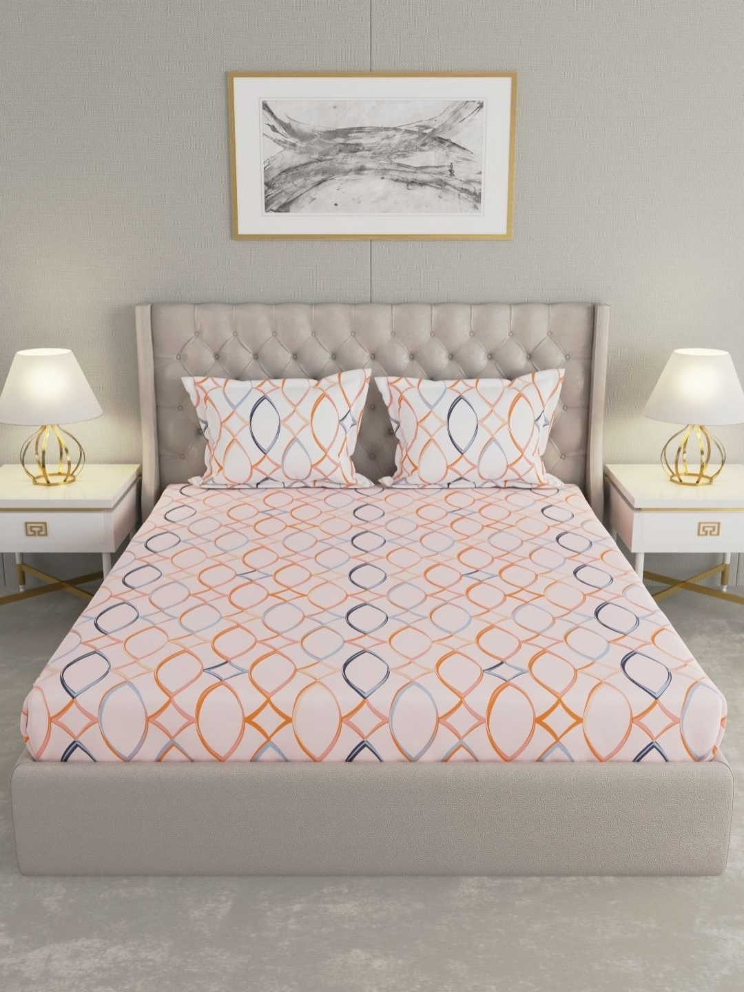 

Raymond Home Shubham Pink Printed Cotton 120 TC King Bedsheet With 2 Pillow Covers