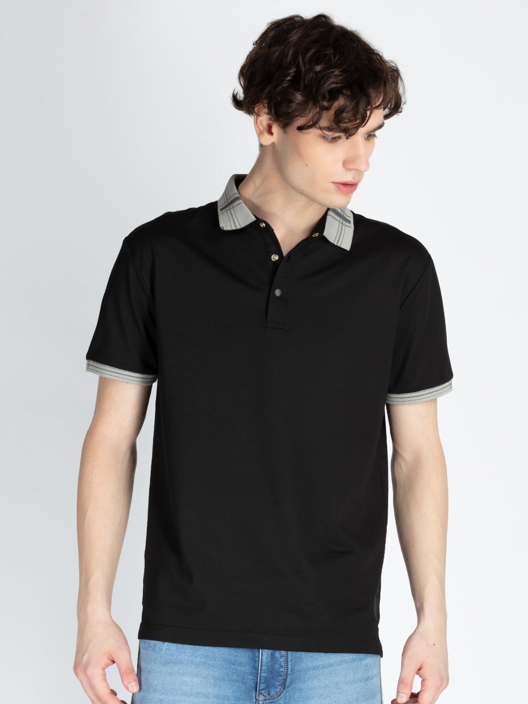 

Status Quo Men Solid Polo Collar Cotton T-shirt, Black