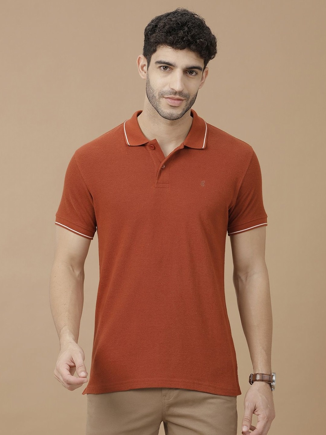 

CAVALLO by Linen Club Men Solid Polo Collar Slim Fit T-shirt, Orange