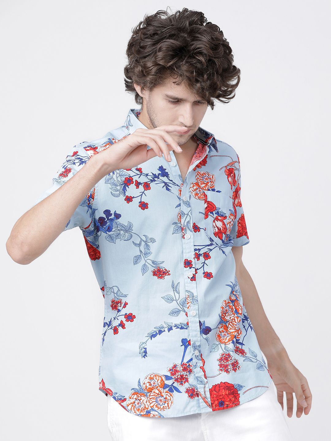 

LOCOMOTIVE Men Premiums Printed Casual Slim Fit Shirt, Blue
