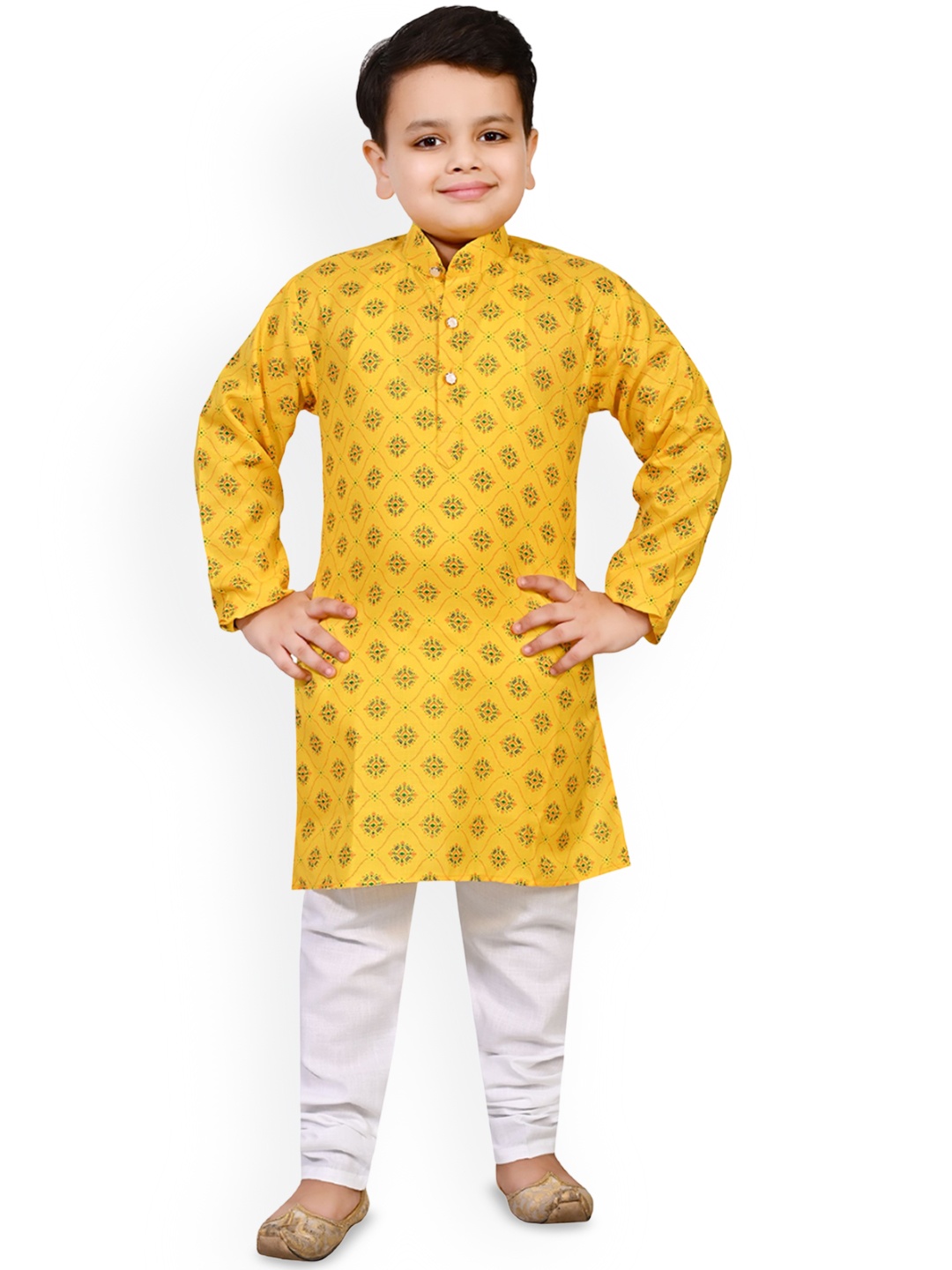 

Arshia Fashions Boys Ethnic Motifs Printed Regular Straight Kurta with Pyjamas, Yellow