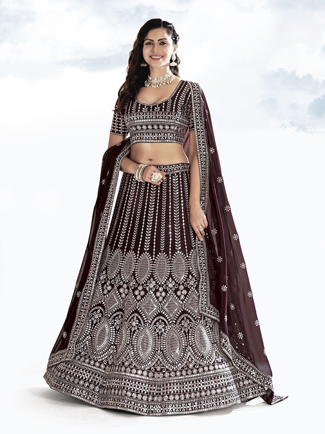 

Shee Star Embroidered Sequinned Semi-Stitched Lehenga & Unstitched Blouse With Dupatta, Purple