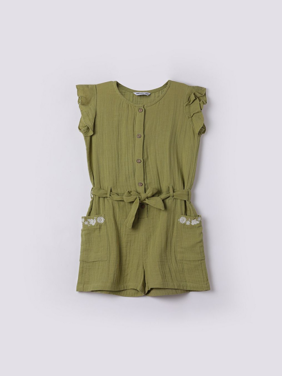 

Fame Forever by Lifestyle Girls Cotton Flutter Sleeve Jumpsuit, Olive