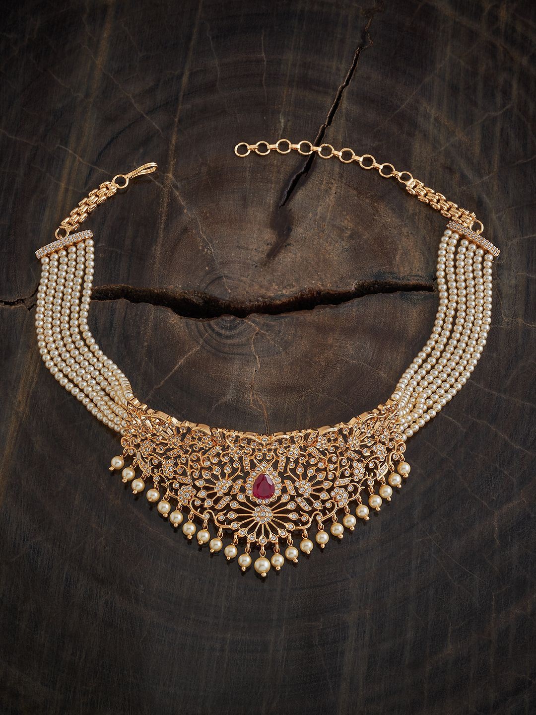 

Kushal's Fashion Jewellery Gold-Plated Cubic Zirconia Studded & Beaded Party Necklace
