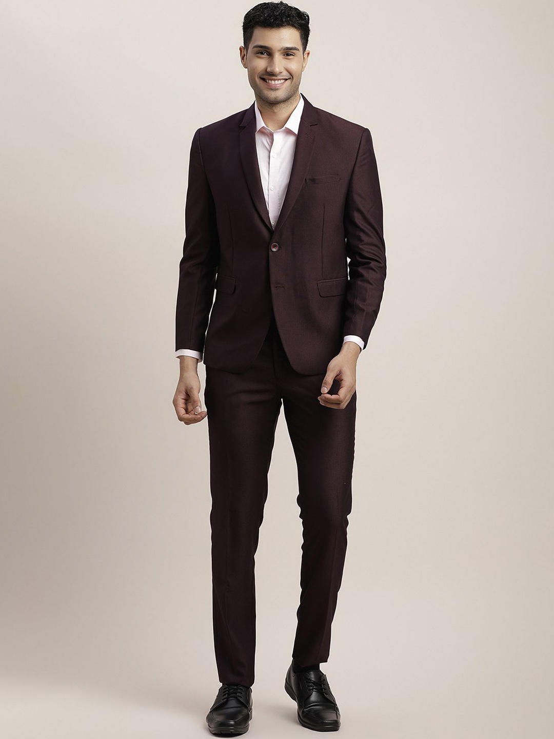 

Turtle Men Self-Design Single-Breasted Two-Piece Party Suit, Brown