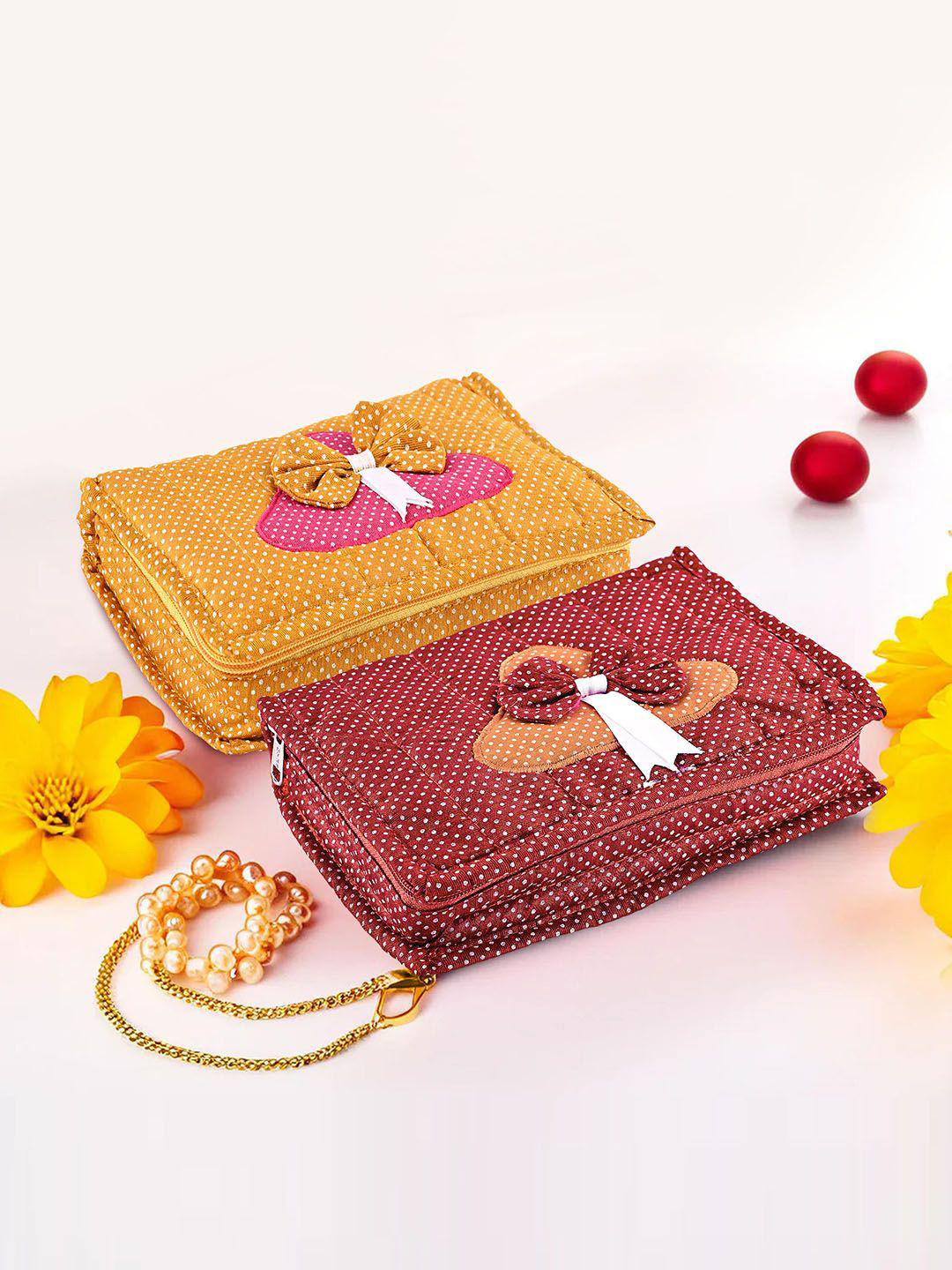 

Kuber Industries Maroon 2 Pieces Polka Dot Printed Jewellery Organiser
