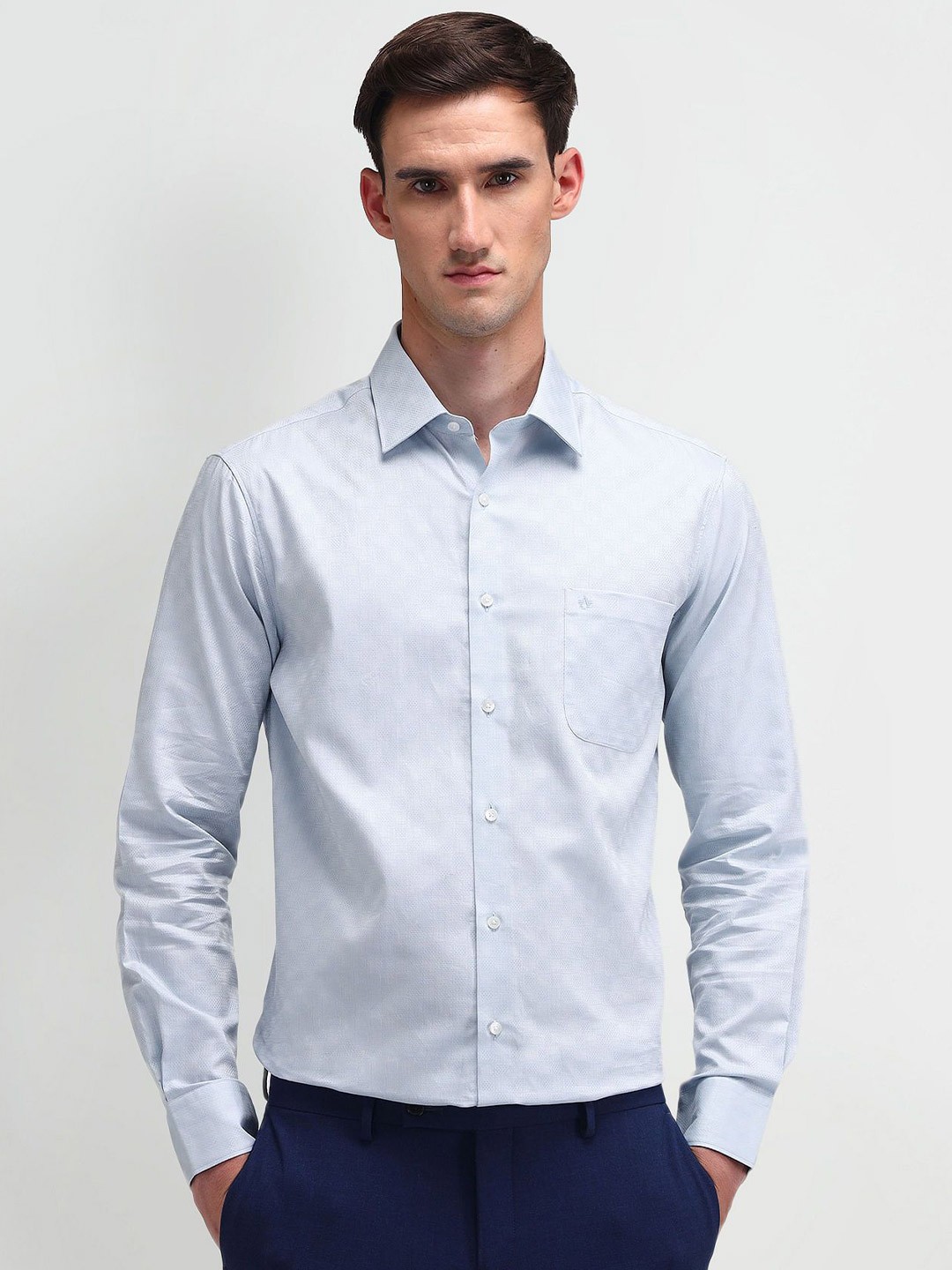 

Arrow Men Modern Spread Collar Striped Cotton Slim Fit Formal Shirt, Blue
