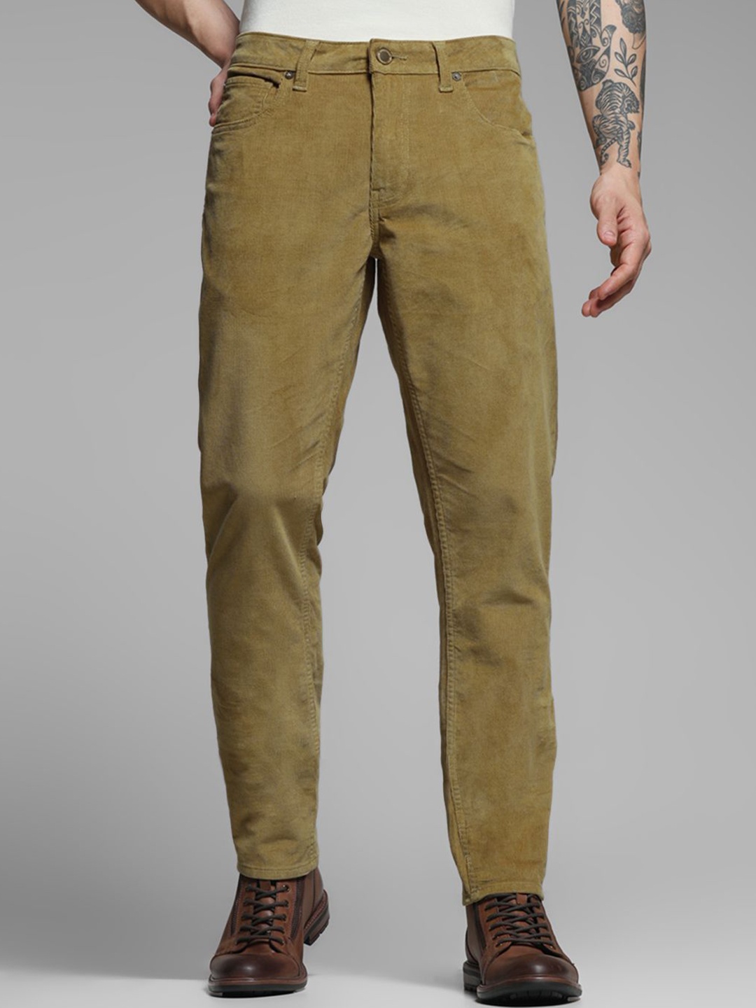 

Jack & Jones Men Low-Rise Chinos Trousers, Beige