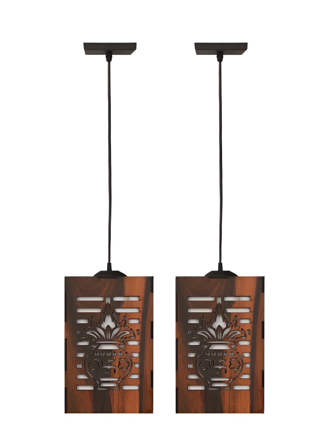 

Afast Black & Brown 2 Pieces Textured Traditional Wooden Rectangle Ceiling Lamp