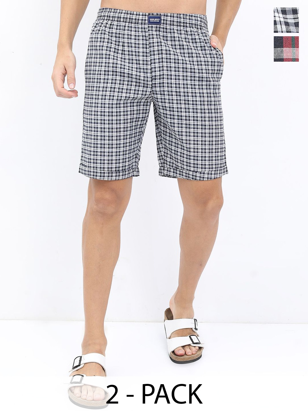 

HIGHLANDER Men Checked Technology Shorts, Navy blue