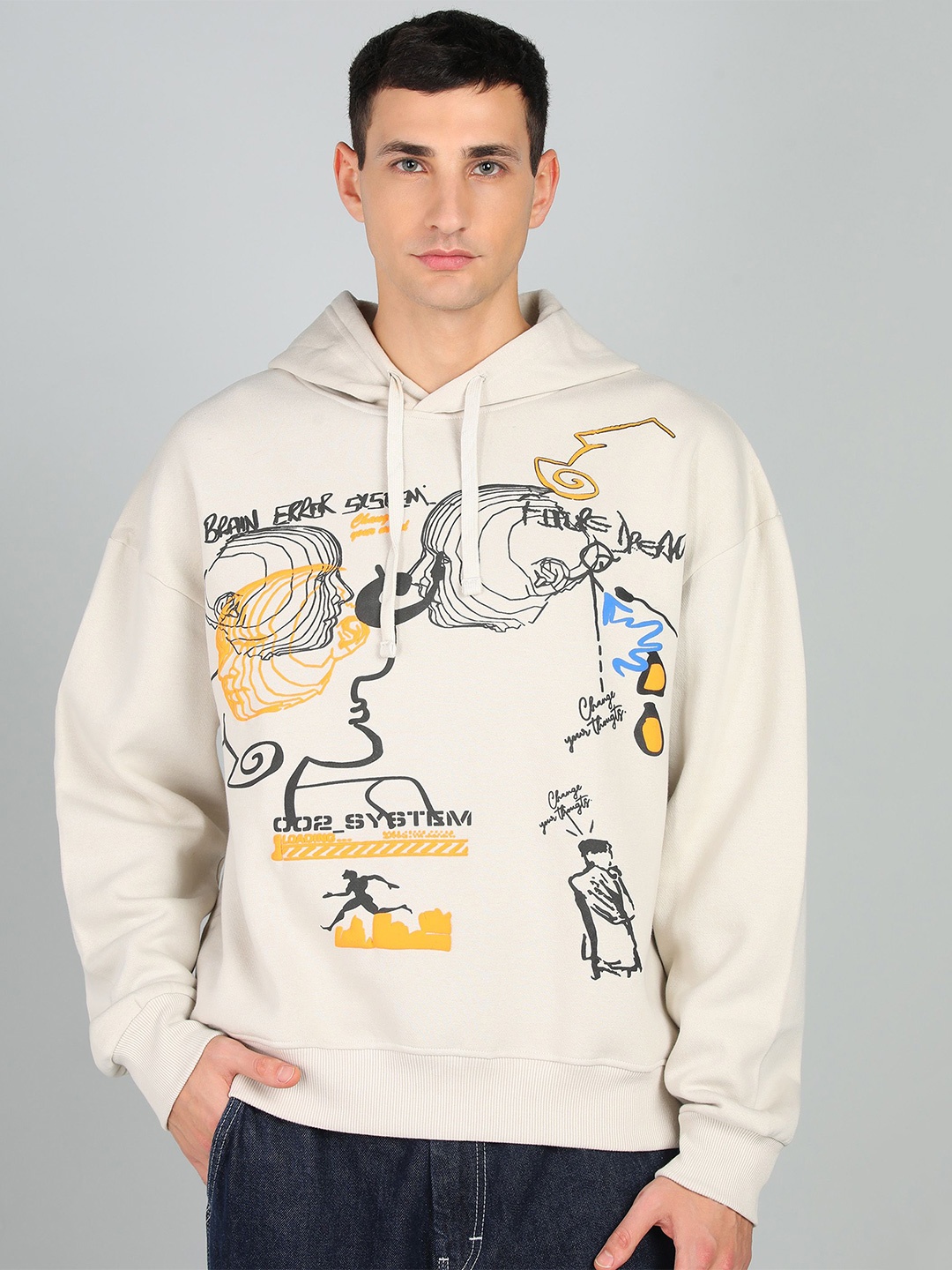 

Alan Jones Men Graphic Printed Hooded Oversized Sweatshirt, Off white