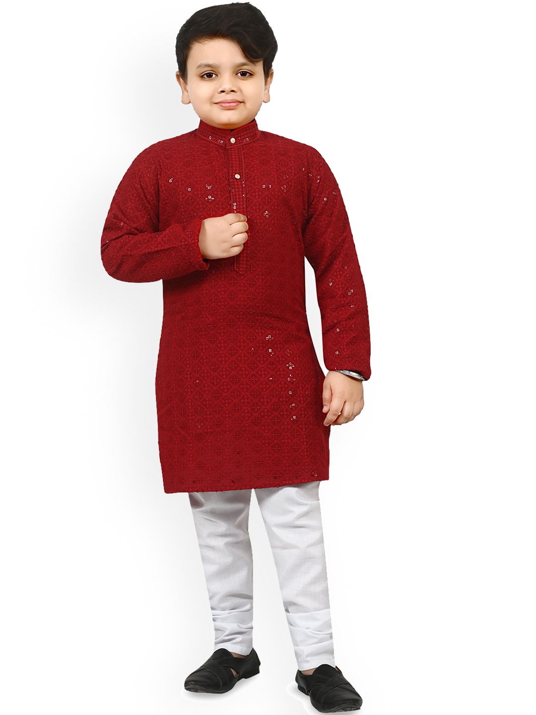 

Arshia Fashions Boys Geometric Embroidered Regular Sequinned Straight Kurta with Pyjamas, Red