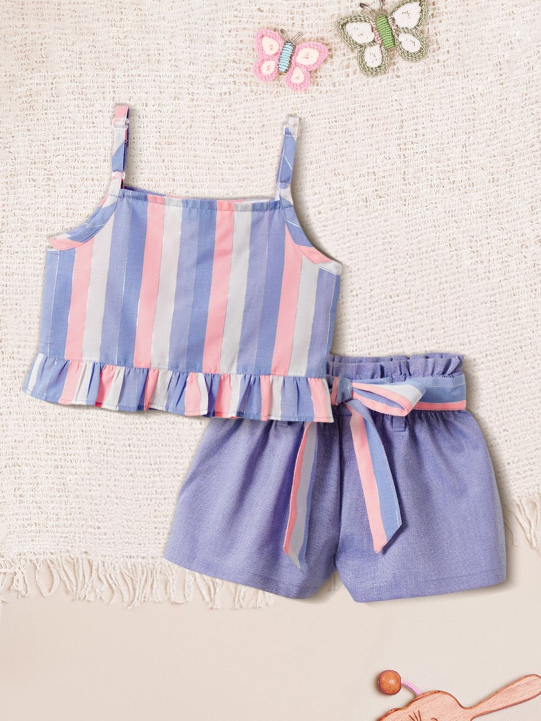 

Nautinati Girls Cotton Striped Clothing Set, Blue