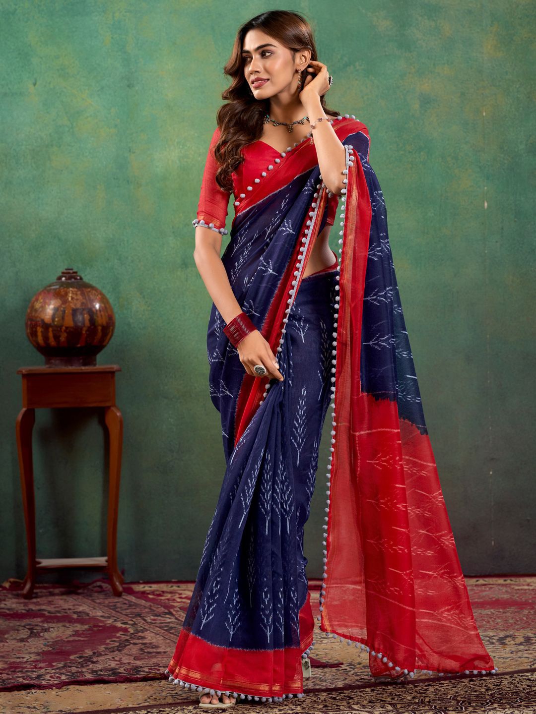 

Anouk Ethnic Motifs Designer Bagh Saree, Navy blue