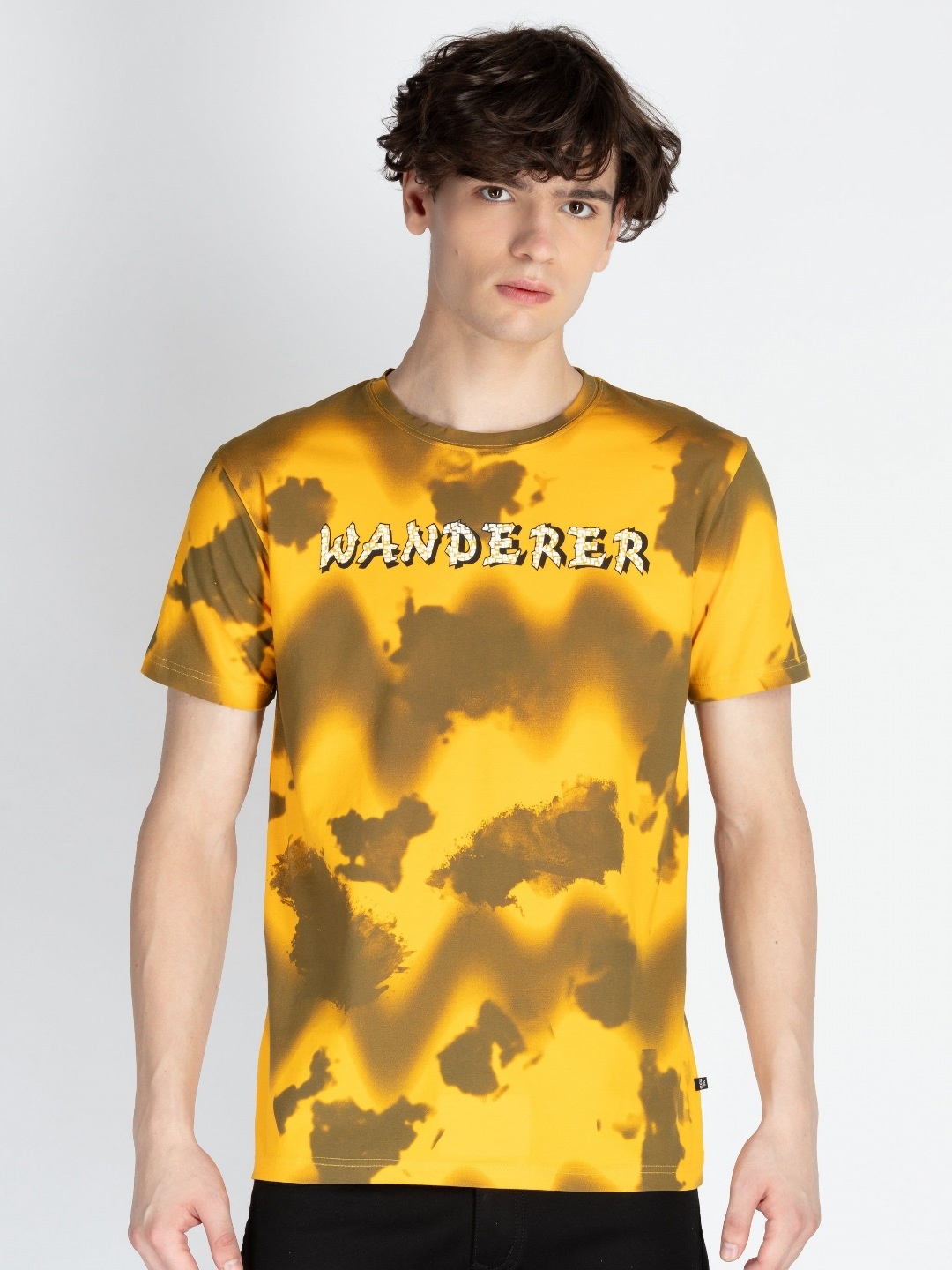 

Status Quo Men Abstract Printed Round Neck Pure Cotton T-shirt, Yellow