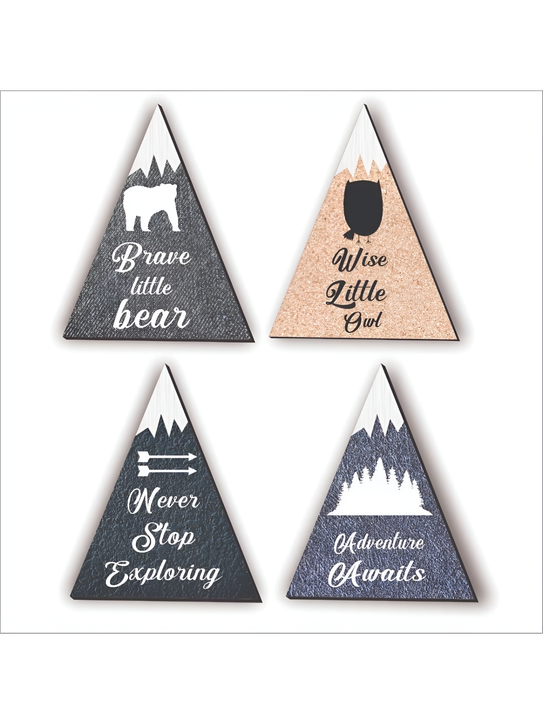 

CVANU 4Pcs Grey & White Printed Wooden Wall Hangings