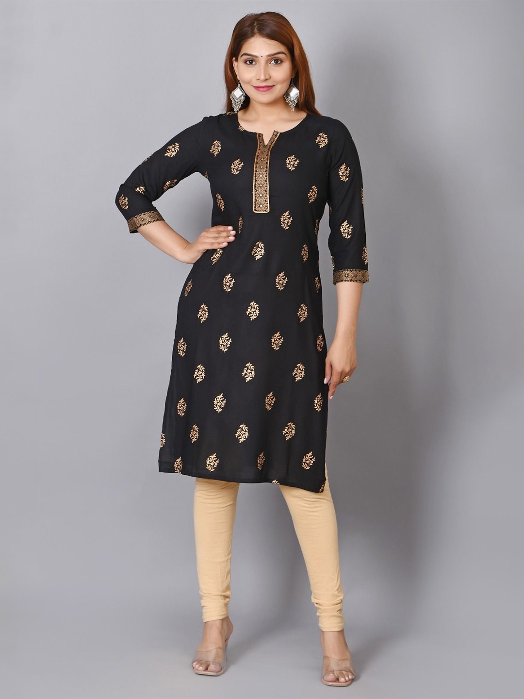 

Cloth Bites Foil Printed Straight Kurta, Black