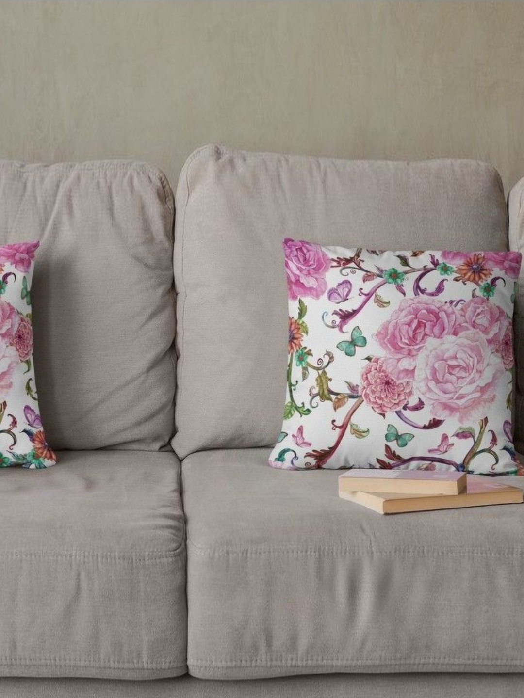 

THEYAYACAFE White & Pink 2 Pieces Floral Velvet Square Cushion Covers