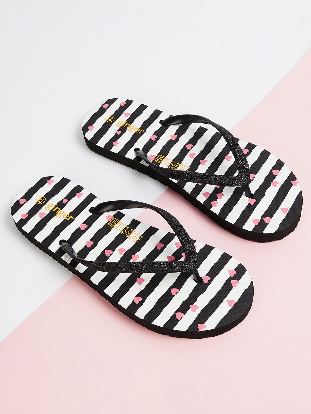 

Ginger by Lifestyle Women Striped Rubber Thong Flip-Flops, Black