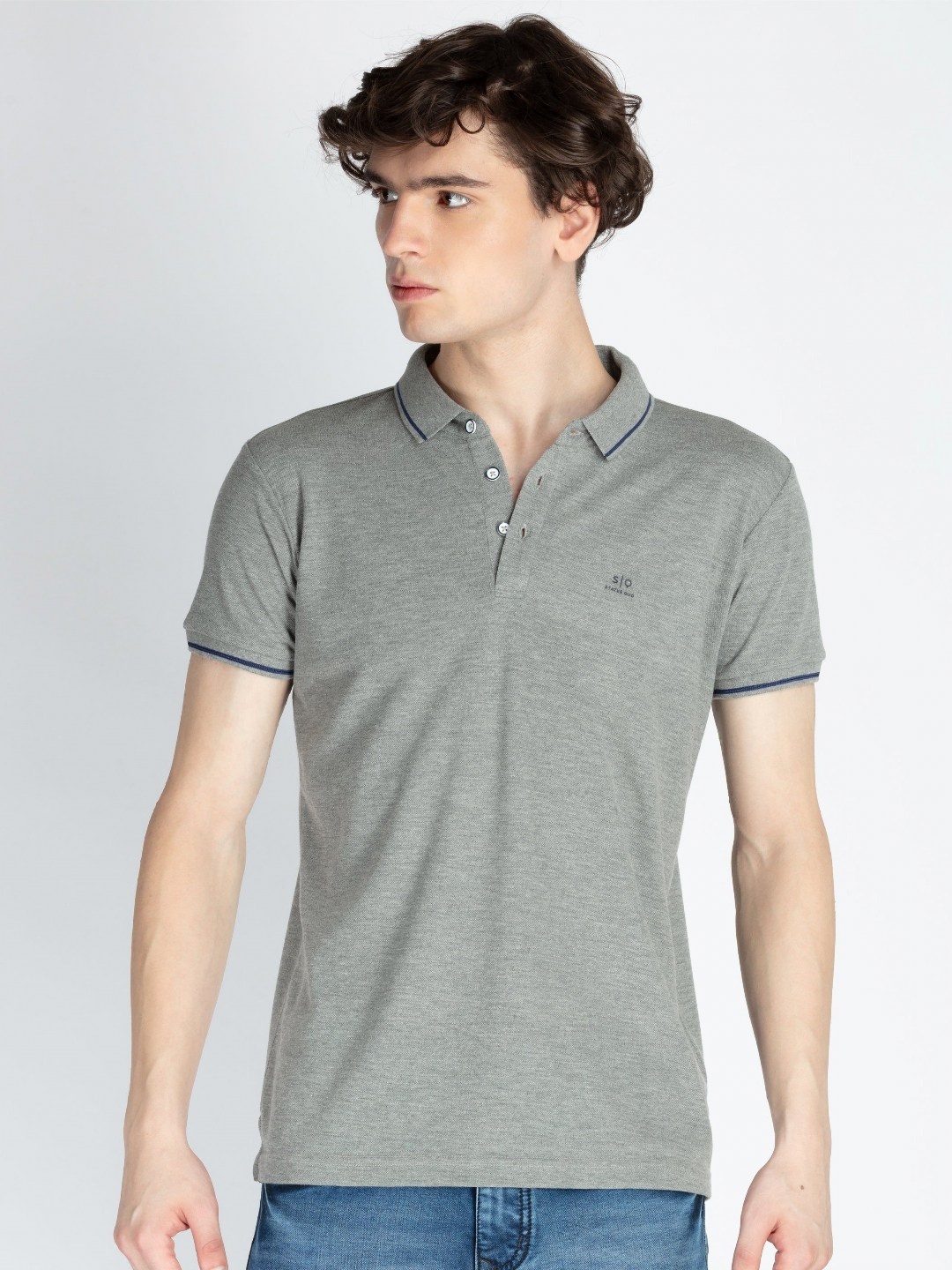 

Status Quo Men Solid Polo Collar Cotton T-shirt, Grey