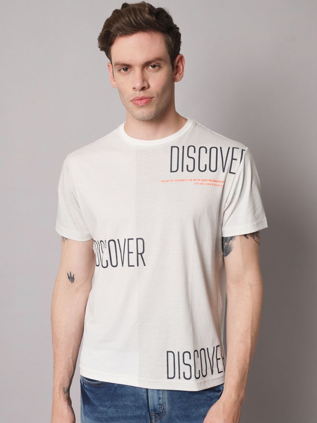 

URBAN TRAIL Men Typography Printed Round Neck Cotton T-shirt, White