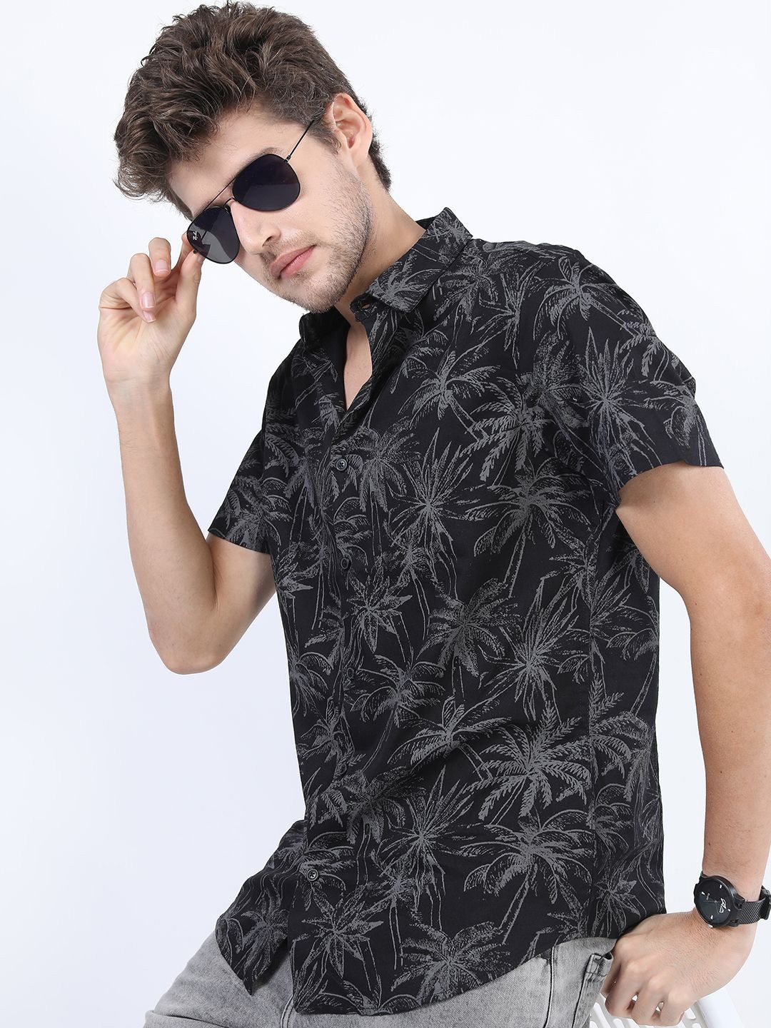 

Ketch Mens Printed Casual Slim Fit Shirt, Black