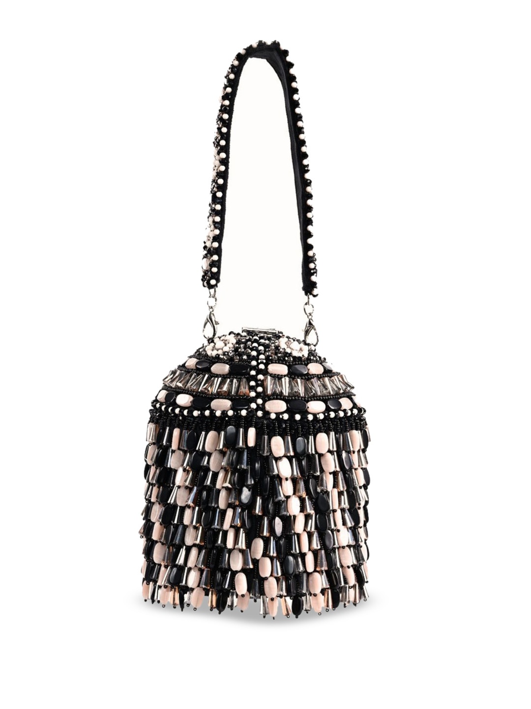 

House of Kosha Women Embellished Suede Bucket Shoulder Bag, Black