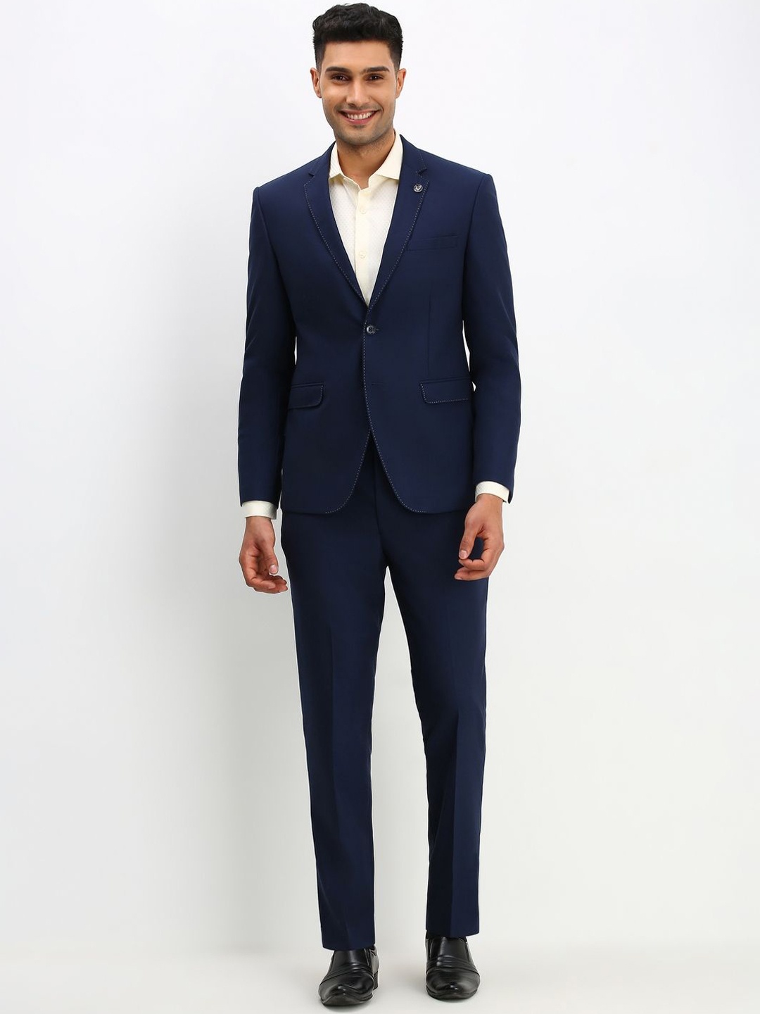 

Allen Solly Men Slim-Fit Single-Breasted Two-Piece Formal Suit, Navy blue